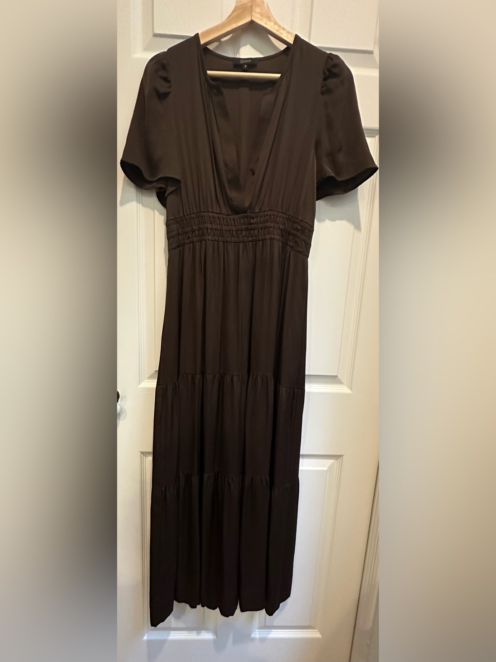 Quince Washable Stretch Silk Tiered Maxi
Dress, Small, Brown/Hot Fudge - Picture 6 of 8